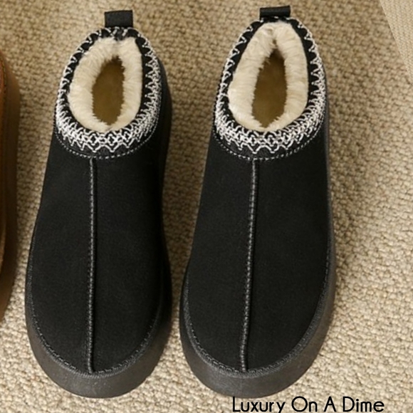 Platform Slippers Tazz Faux Fur Slip-on Vegan Suede Mule Winter Women's Shoes - Picture 5 of 9